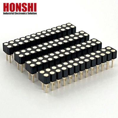 2.54mm Dual Row PCB H3.0mm 7.4mm Straight Brass Machined Round Female Header Connector