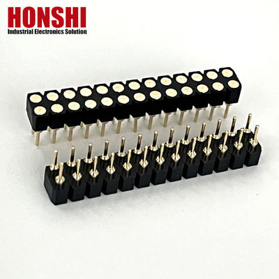 2.54mm Dual Row PCB H3.0mm 7.4mm Straight Brass Machined Round Female Header Connector