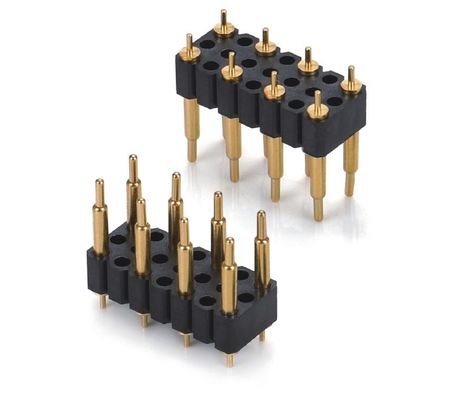 Custom 5.08mm Pitch Pogo Pin Connector Male 8 Pin 4.0mm Three Row Spring Loaded