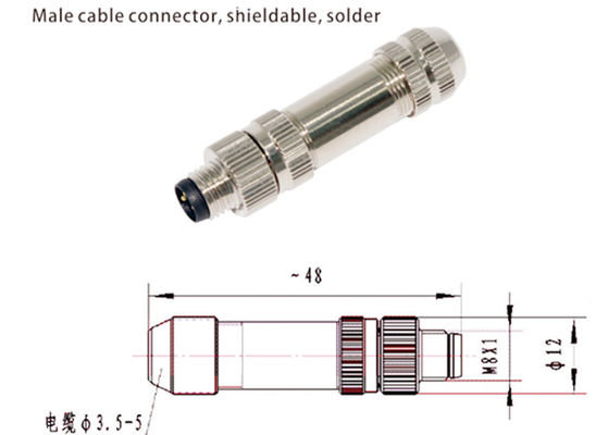M8 IP67 Circular Connector Male Shield Plug 3 4 5 6 8 Pin Assembly Type Connector