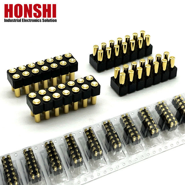 2.54mm High Current Pogo Pin Connector Female 2x7P Gold Plated H2.5 SMT Type For PCB