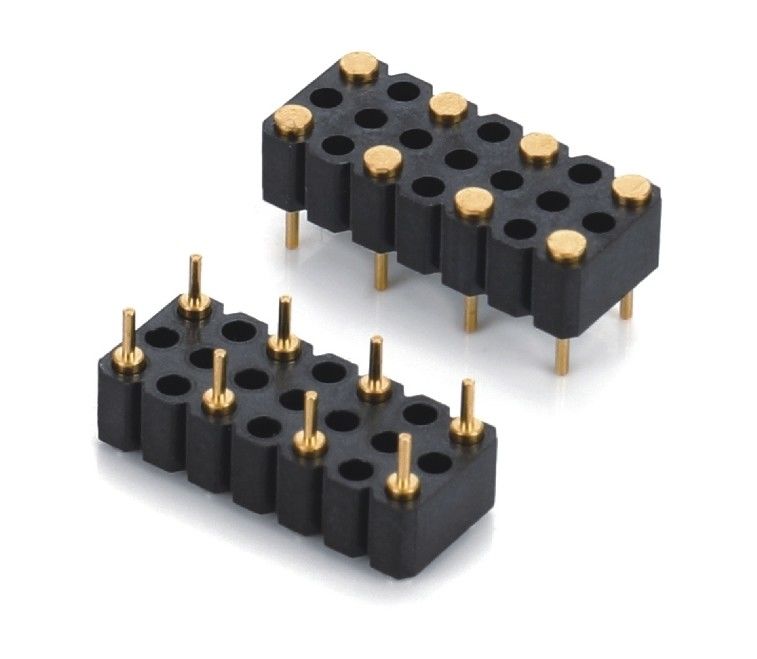5.08mm Pitch Pogo Pin Connector Dip Type Female 8 Pin 4.0mm Three Row Spring Loaded