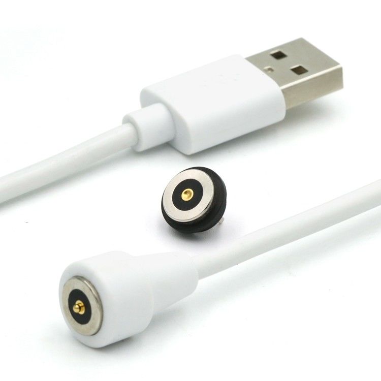 2 Pin Magnetic Pogo Pin Connector Cable To Usb Type A M White Cable