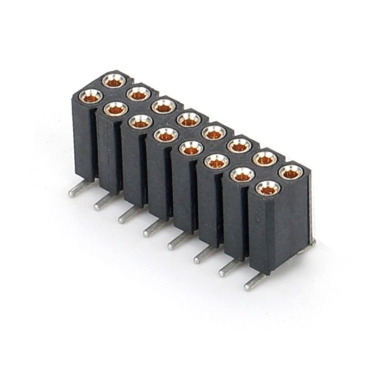 2.54mm Dual Row H7.0mm SMT PCB Brass Machined Round Female Header Connector PA6T Black